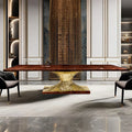 High-End 12-Seater Solid Wood Dining Table Set Hand-Drawn Polished Luxury Copper Table Modern Villa Furniture for Dining Room MegaBDM