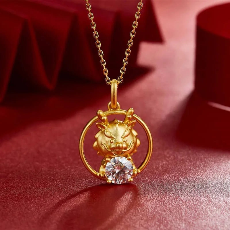 Factory Wholesale Jewelry 925 Sterling Silver Necklace Chain With China Factor Dragon Pendant 1.0Carat Moissanite Necklace