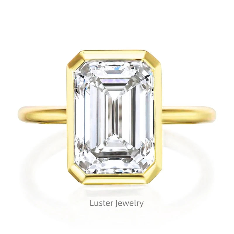 Luster Jewellery 10K 14K 18k Gold Emerald Cut Diamond Moissanite Wedding Rings Jewelry Women 925 Sterling Silver