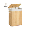 KUYUE Bamboo Rectangular Storage Hamper Foldable Laundry Basket with 3 Handles and Lid Multi-Purpose Bag for Clothes Washing