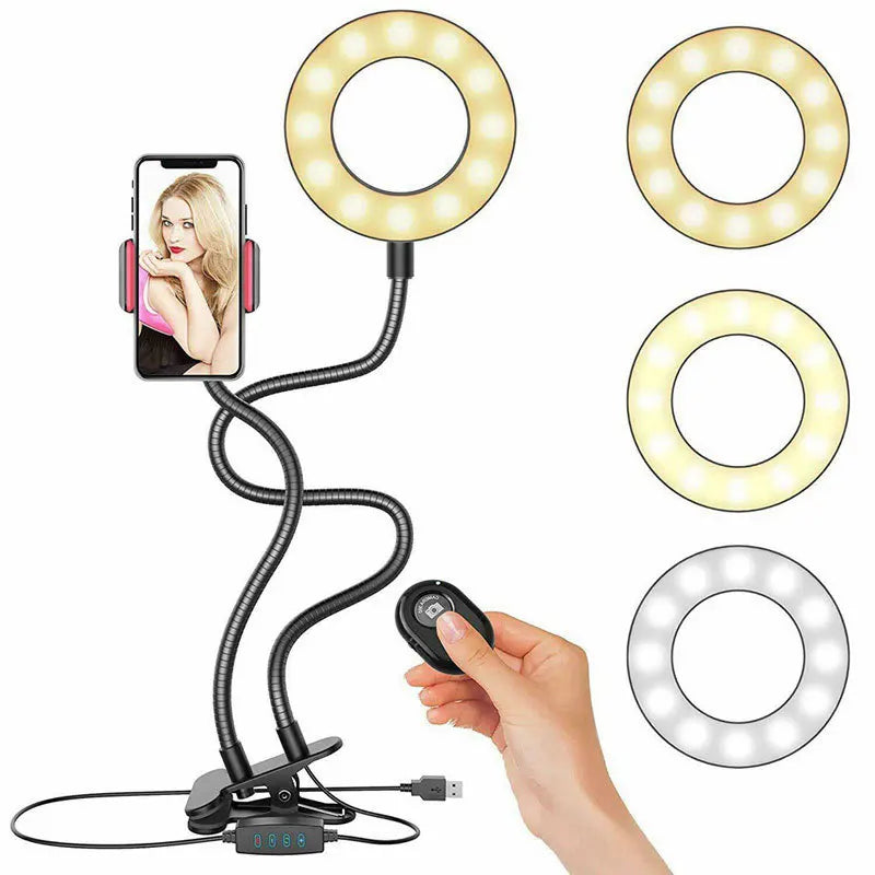 Factory Price LED Selfie Ring Light with Clip Stand Cold Warm Dimmable Photographic Ringlight Live Stream Lights Phone Holder