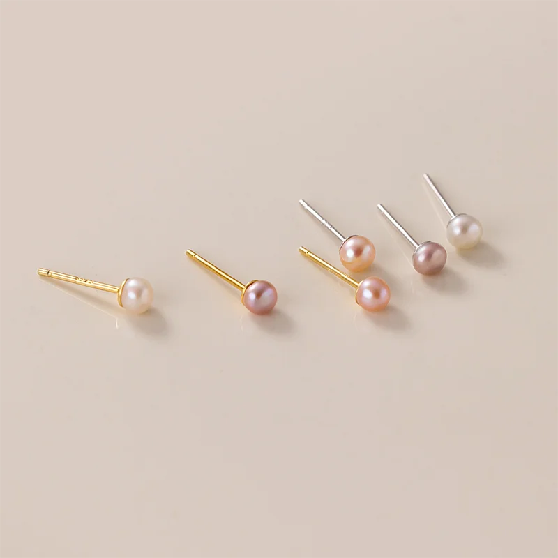 Fashion Simple Jewelry Gift Natural Freshwater Pearl Perforated Stud Earrings for 925 Sterling Silver Women's Accessories
