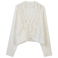 V Nekc Hollow Crochet Floral Hand Knitted Sweater Cardigan Women Knitwear