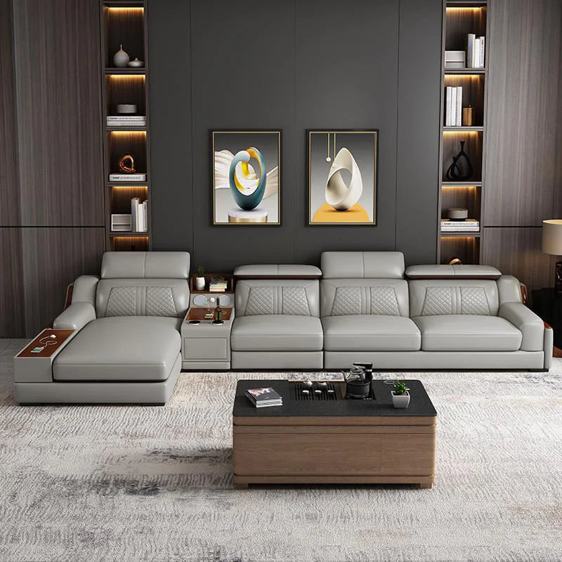 Modern Single + Double + Chaise Lounge Sofa Set with Bluetooth Speakers - Luxury Living Room Furniture