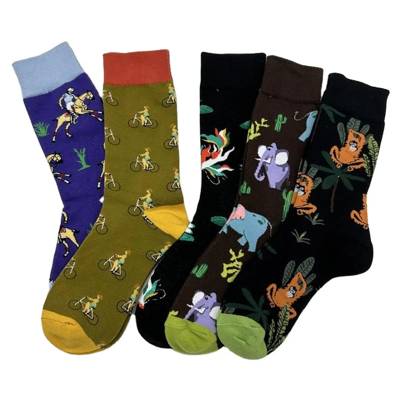 Wholesale High Quality Creative Cotton Socks Men Equestrian Cycling Monkey Elephant Goldfish Novelty Cute Crew Socks for Unisex