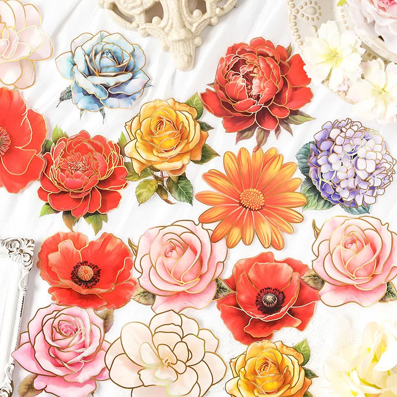 10pcs/pack PET Stickers Pack Flower Story Series Stamping Flower Handbook Material Stickers