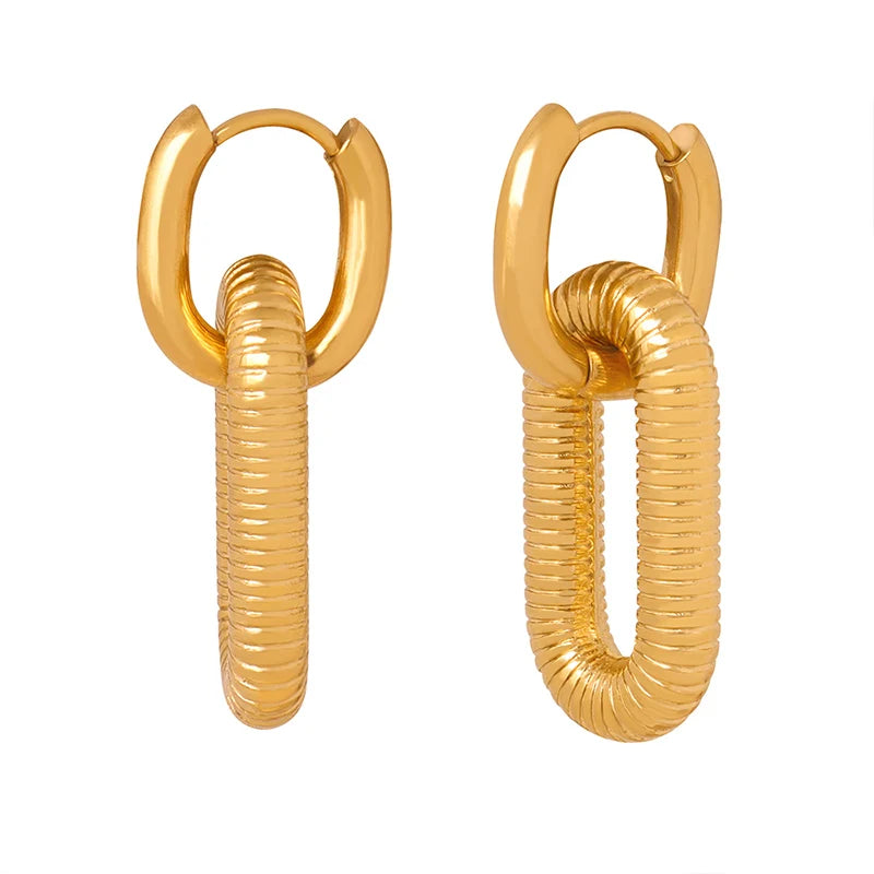 Chic Versatile Titanium Steel 18K Gold Plated Round Pendant Earrings for Women Anniversary Party Daily Wear Gift
