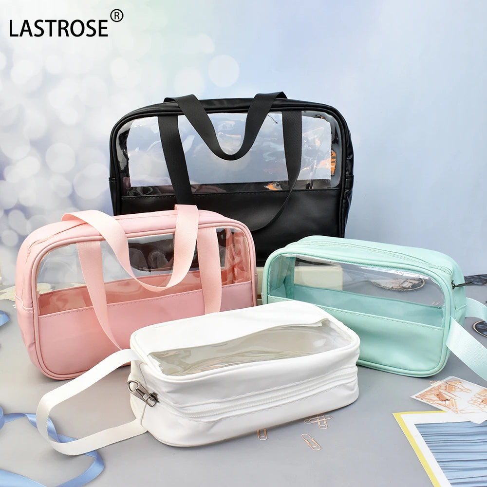 Hot Selling Transparent PVC Makeup Bag Zipper Closure Fashion PU Cosmetic Carry Bag Waterproof Personalized Private Label Girls