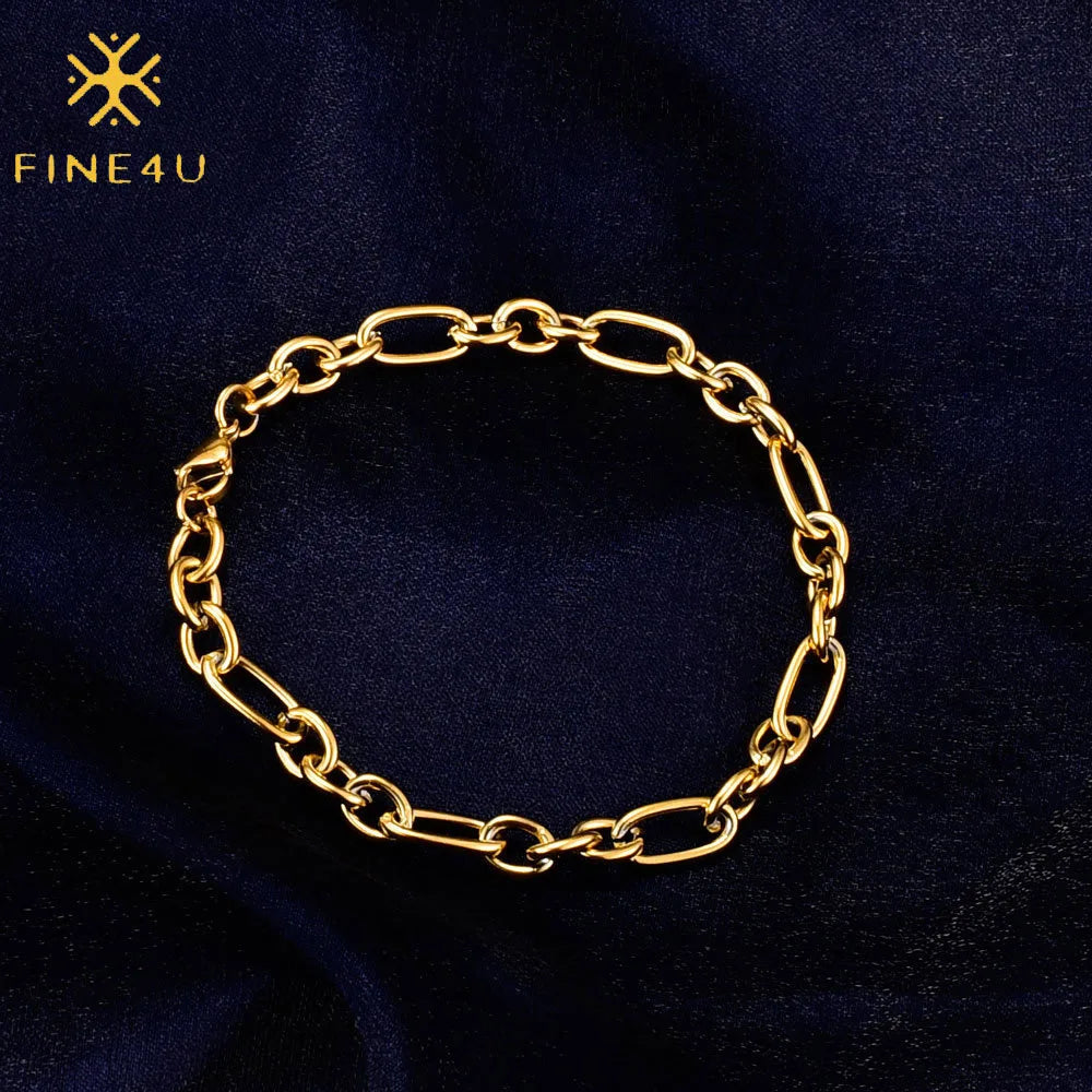 Non Tarnish Hip Hop Pulsera De Hombre Acero Inoxidable Gold Plated Stainless Steel Link Chain Bracelet