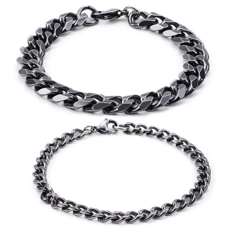 Men's Fashionable Classic Style Necklace Zircon 6mm 8mm 9mm 11mm Non-Tarnish Stainless Steel Chain Bracelet Miami Cuban Bracelet