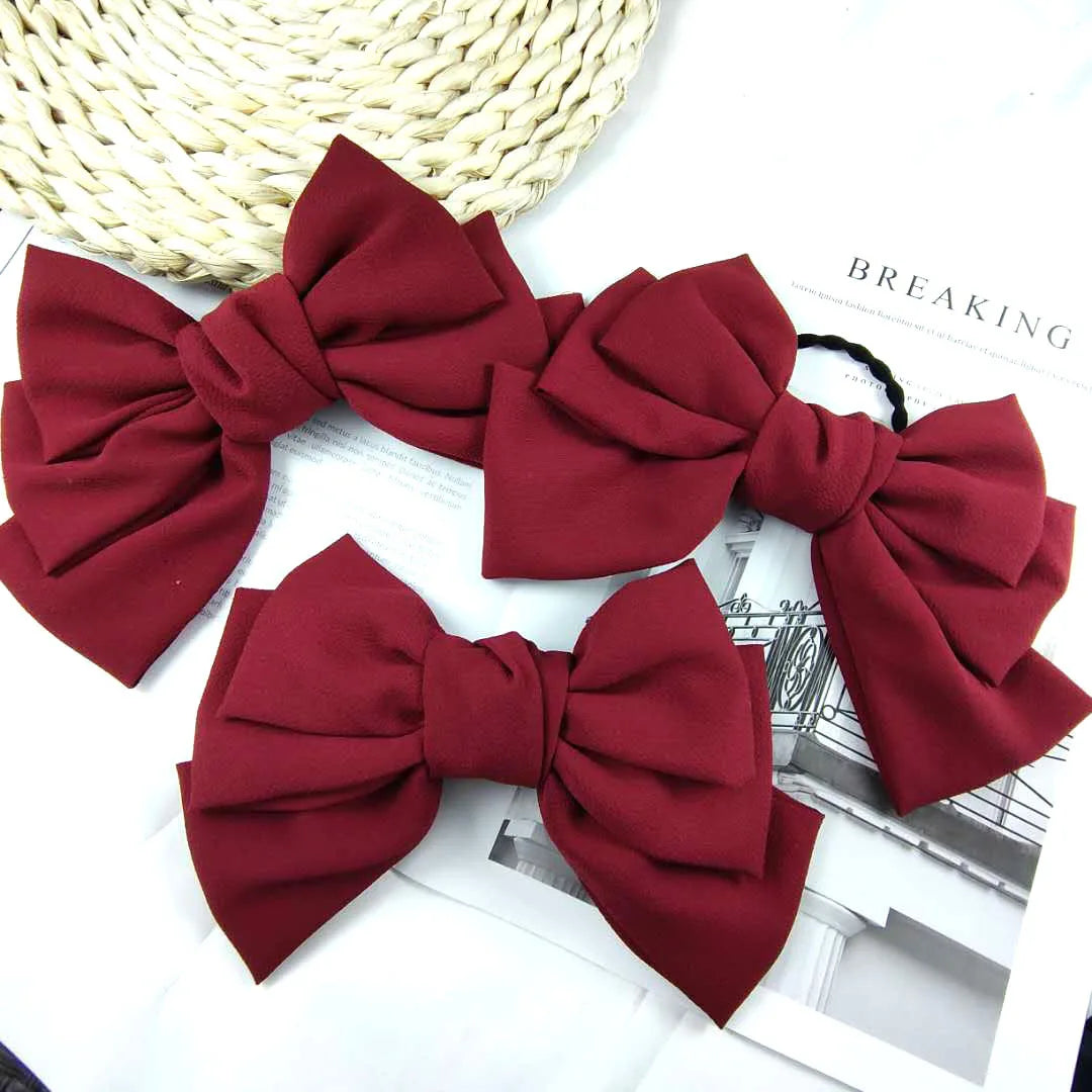 Big Bowknot Hairpin Japanese Cute Spring Clip Top Clip Ins Triple Chiffon Hair Clips