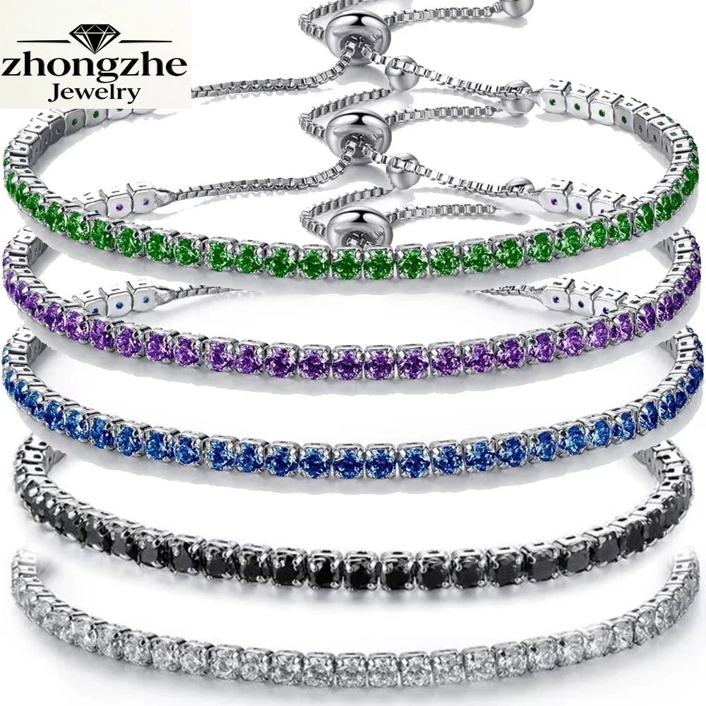 Multicolour Tennis Bracelet Fashion Adjustable Size Stacking Shinny Stainless Steel 18k Gold Anti Tarnish Bracelet for Women