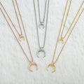 2025 Vintage Double Moon Pendant Necklace for Women Stainless Steel Gold Plating Link Chain Fashionable Layered Jewelry Gift