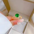 Fashion Jewelry Claw Setting Ruby Emerald Round Open Ring Resizable Glitter Cubic Zirconia Geometric Ring for Women Gift