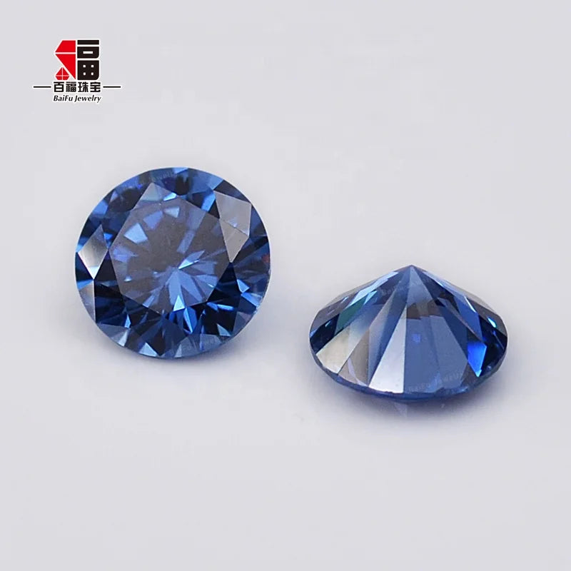 Baifu Jewelry CZ Gemstones Brilliant Cut Round 8mm Dark Sapphire Zircon