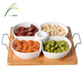 Leisure Snack Food Ceramic Dish Plate Set with Bamboo Tray