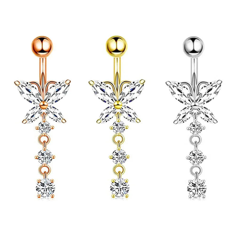 Wholesale Stainless Steel Belly Button Rings 3 Color 14g 10mm Dangle Navel Piercing Bar Heart Shape for Women Girls