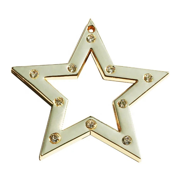 Rhinestone Star Shape Bags Keychain Label Custom Key Ring Gold Color Metal logo hang Plate for Wallet