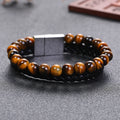 8mm tiger Eye Beaded Natural Stone Leather Stainless Clasp Bracelet ST181