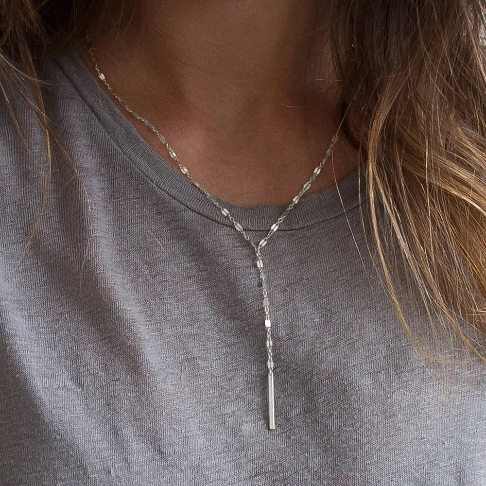 EManco Minimalist Women Accessories Simple Long Necklace Ladies Stainless Steel Sweater Chain Necklace Jewelry