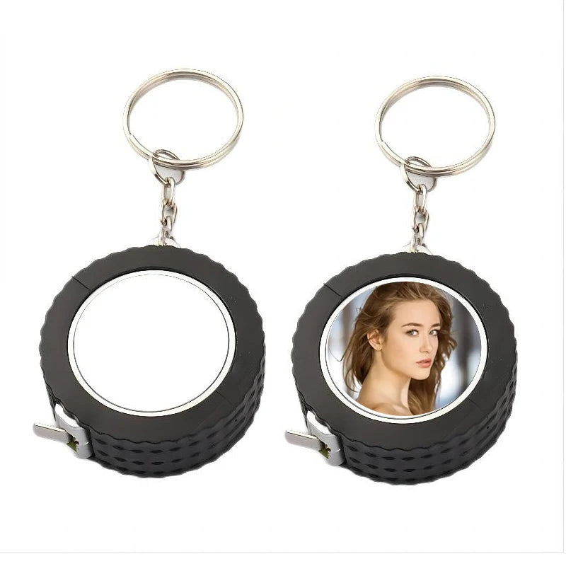 Qualisub Metal Keychain Tape Measure 1 Meter Portable Mini Sublimation Tire Style Tape Measure Keychains in Custom Printing