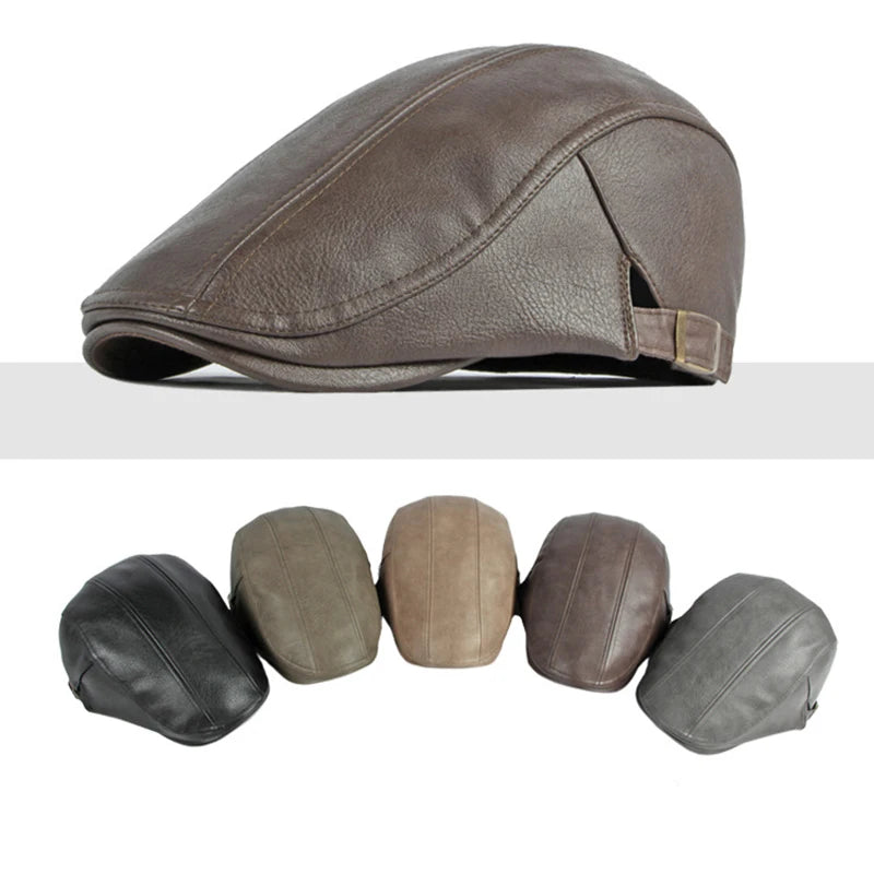 Wholesale Vintage PU Leather Flat Newsboy Cpas Adjustable Painter Hat Black Ivy Hats for Women Men