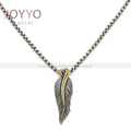 Vintage Stainless Steel Feather Long Necklace Women's Fashion Pendant