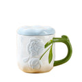 420ml OEM Round Tulip Shape Creative Hand Drawing European Lovely Ceramic Coffee Cup Coffee Cup Ceramic Mug With Lid