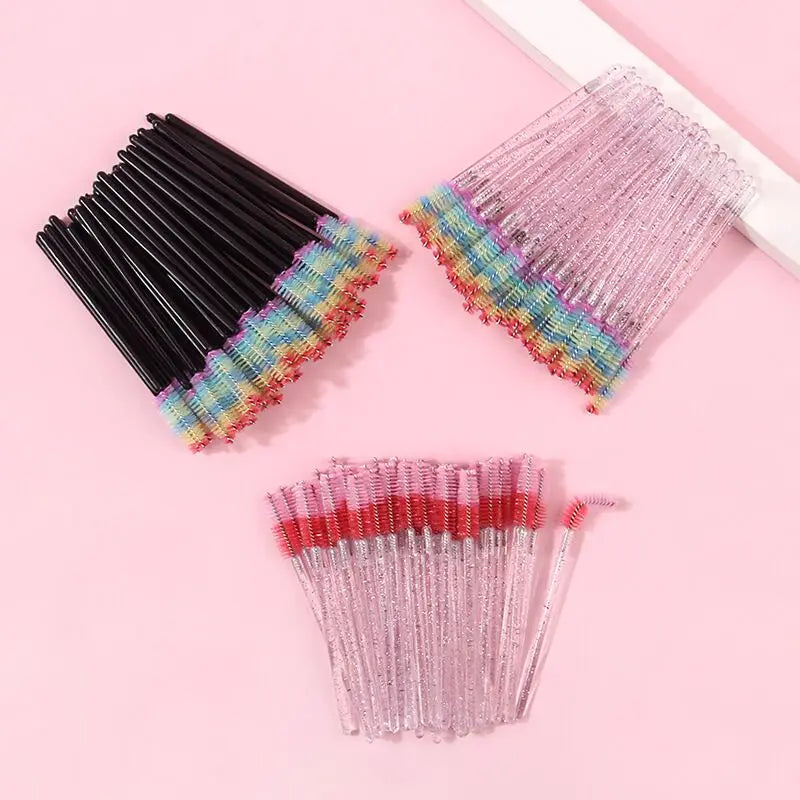 Wholesale Disposable Rainbow Eyelash Brush Eyebrow Multicolor Mascara Brush Eyelash Extension Kits Crystal Handle Lash Brush