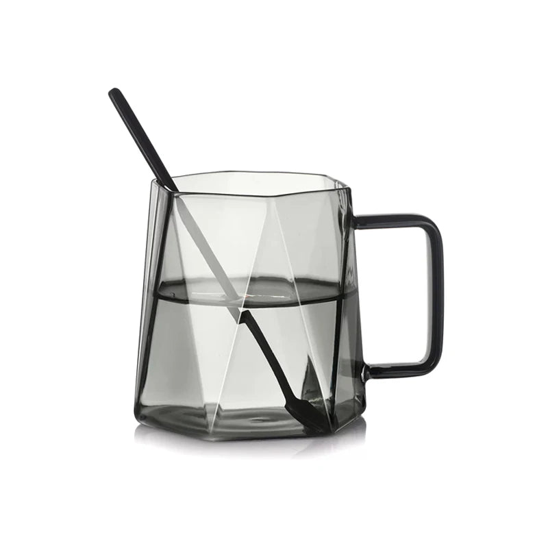 High-end Diamond Shaped Glass Drinking Mugs Sexangular Coffee Cups with Electroplate Colors Hand Blown Heat Resistant Glass Cups