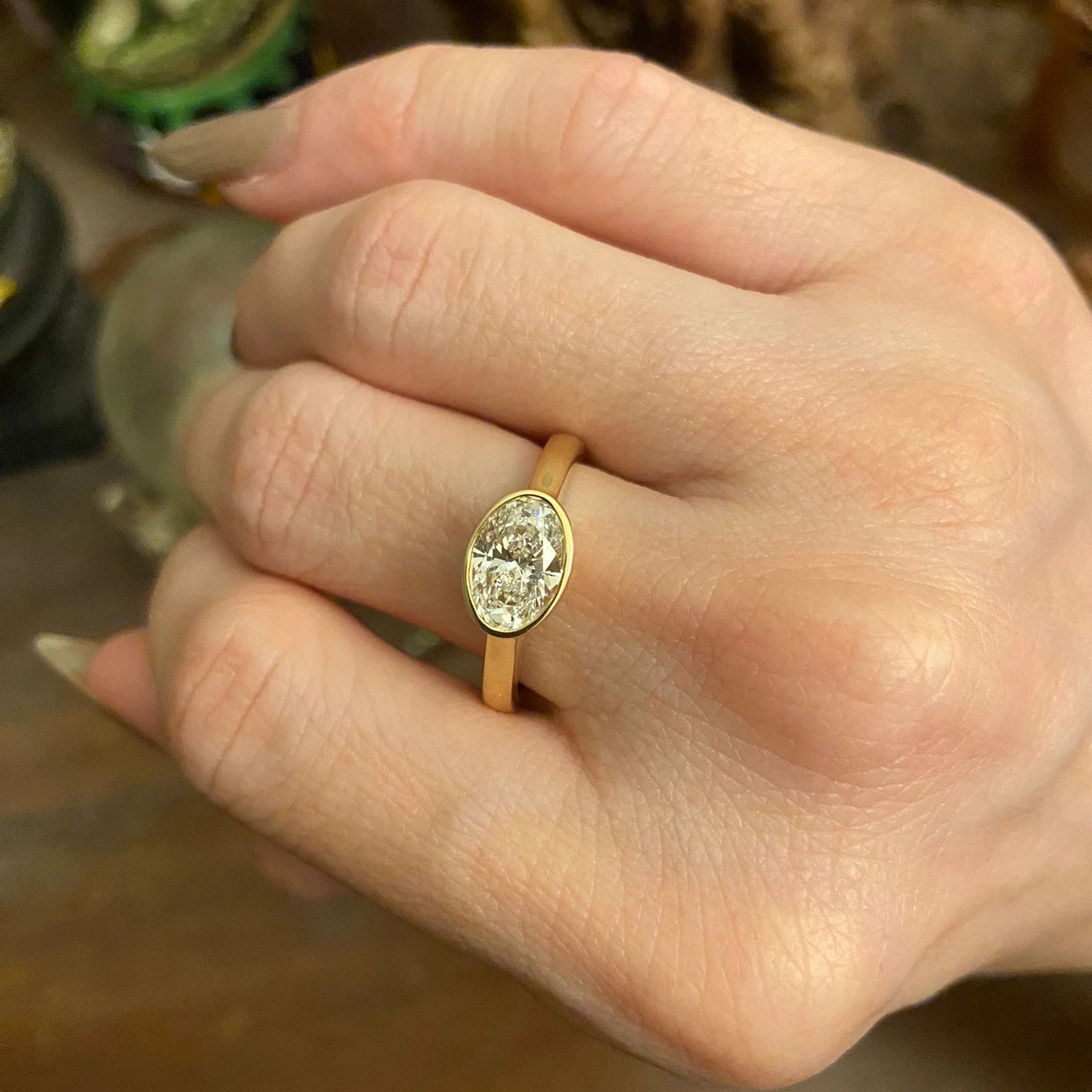 Starsgem Bezel  Setting Oval Shape Lab Grown Diamond Solitaire Ring