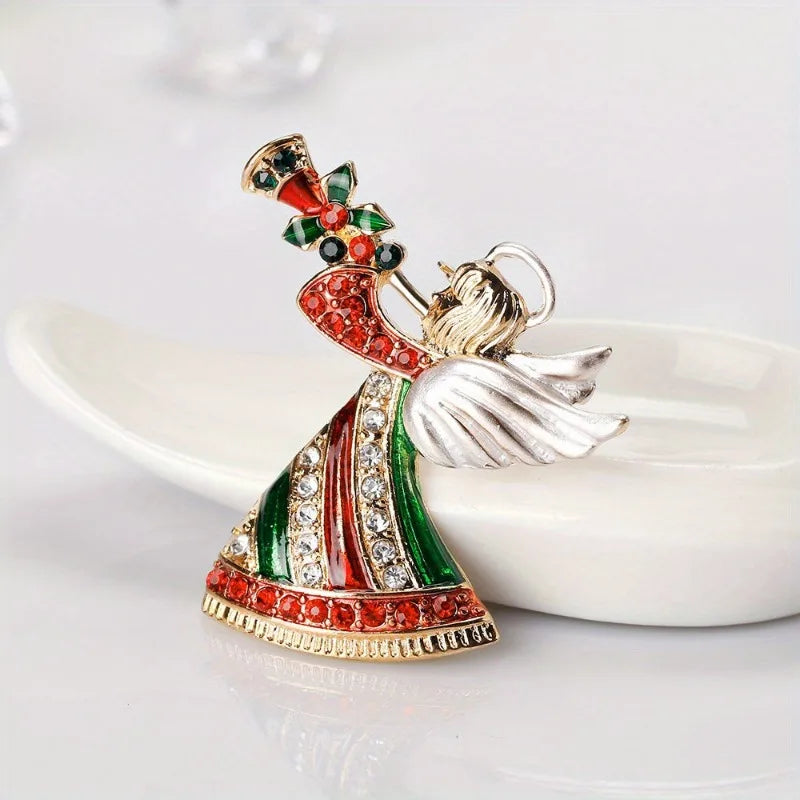 New Christmas Angel Blows Horn Crystal Brooch Festival Crystal Badge Women's and Men's Gifts