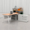 Modern Director Office Furniture Manager Table With Side Cabinet Drawer White L Shape Executive Office Desk