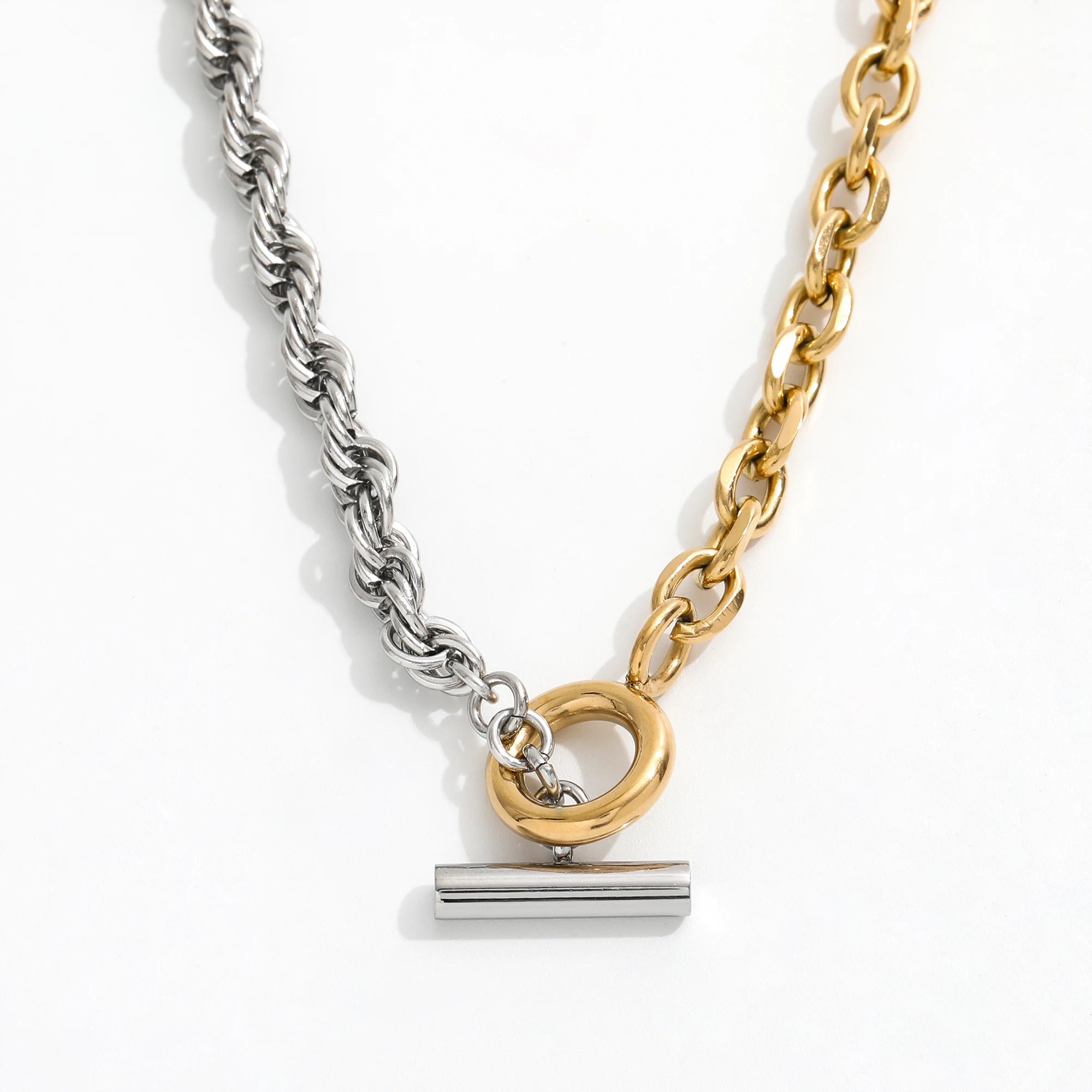 Gold & Silver Mix Chunky Rope Toggle Stainless Steel Necklace Statement Jewelry Wholesale