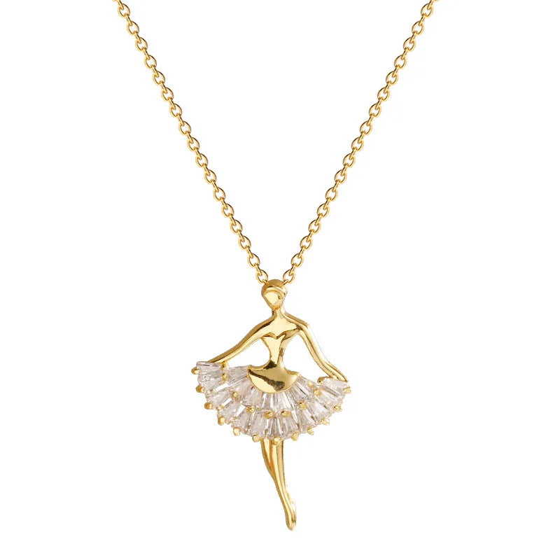 2021 Ballerina Necklace Pretty Girl Dancing Ballet Necklace With Zircon Necklaces Stainless Steel Gold