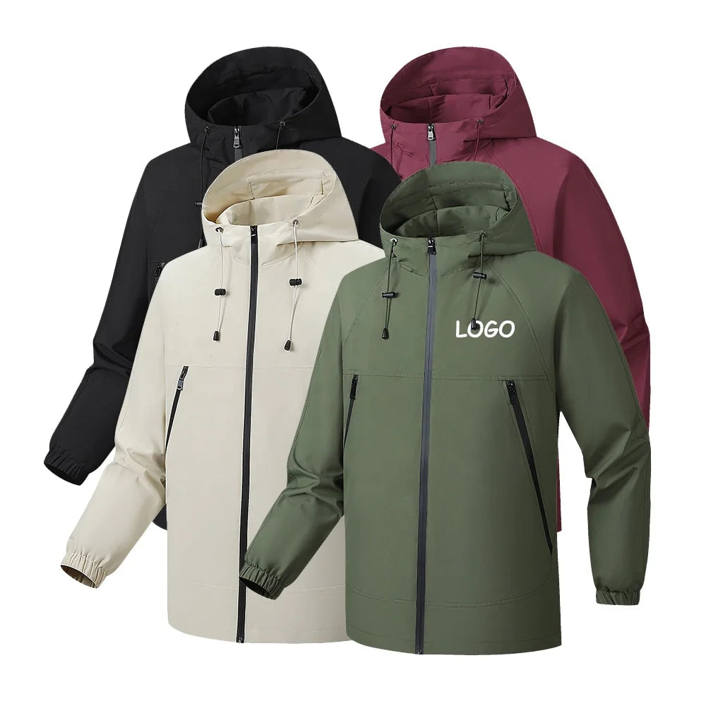 Custom Logo Men's Waterproof Rain Jacket Hooded Windproof Outdoor Sofe Shell Jacket Sport Trekking Working Jacket