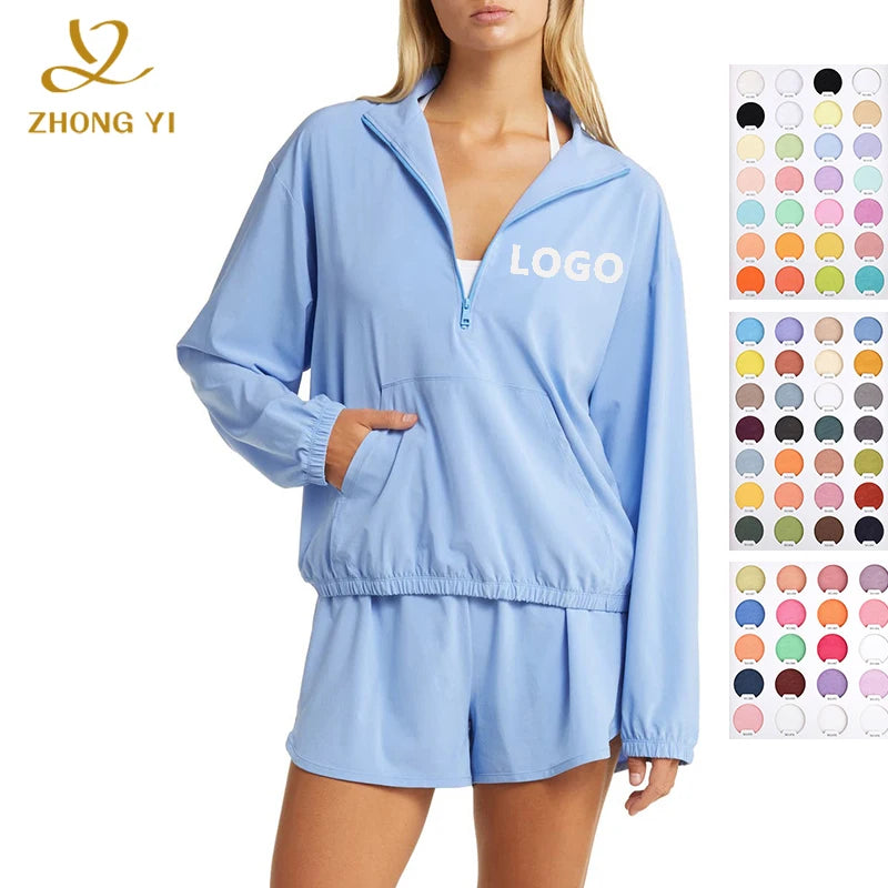 Factory Wholesale Custom Women Autumn Winter Sports High Collar Zipper Loose Breathable Workout Casual Stylish Sweatshirts