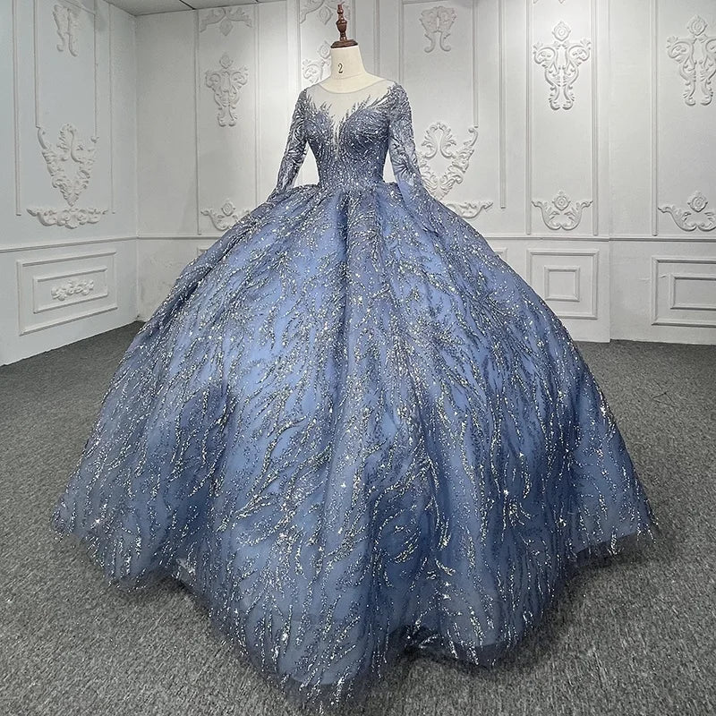 Jancember DY9965 Full Sequined Tulle Lace up Party Gowns for Women Evening Dress