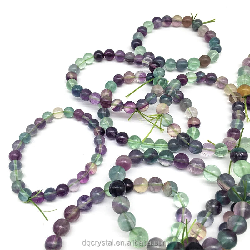 Wholesale Natural Polish Rainbow Fluorite Bracelets Colorful Crystal Jewelry 8mm 10mm Round Beads for Women and Gifts
