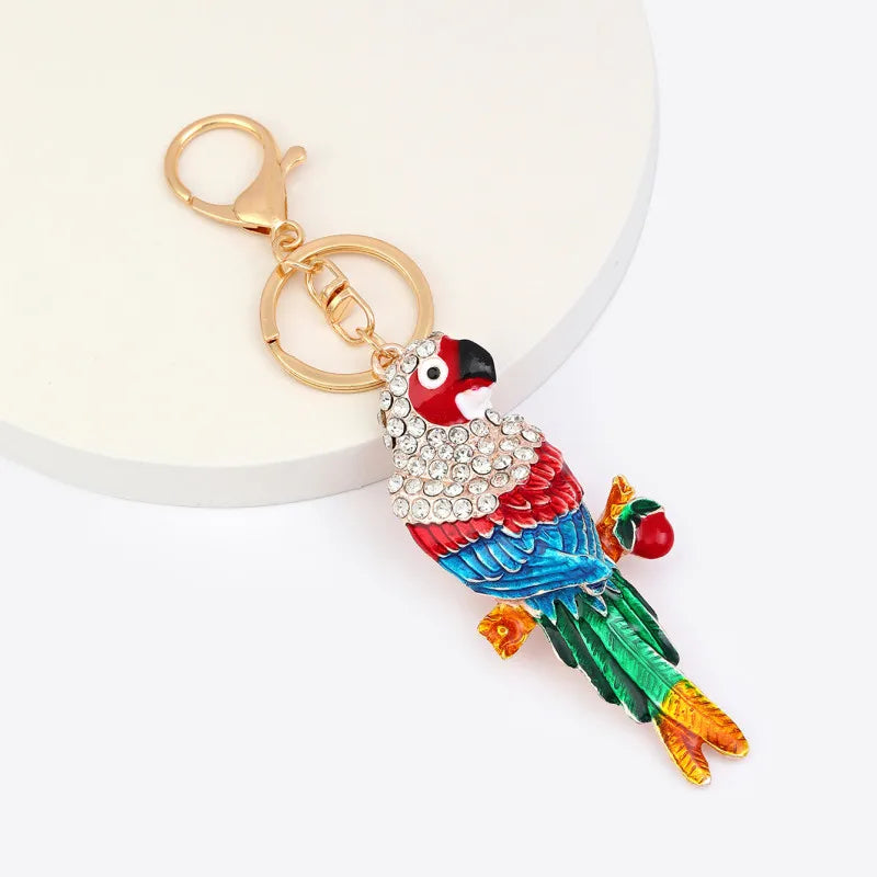 Factory Price Parrot Bird Keychain OEM Order Factory Diamond Customize Metal Key Ring Car Bag Phone Accessories Key Chain