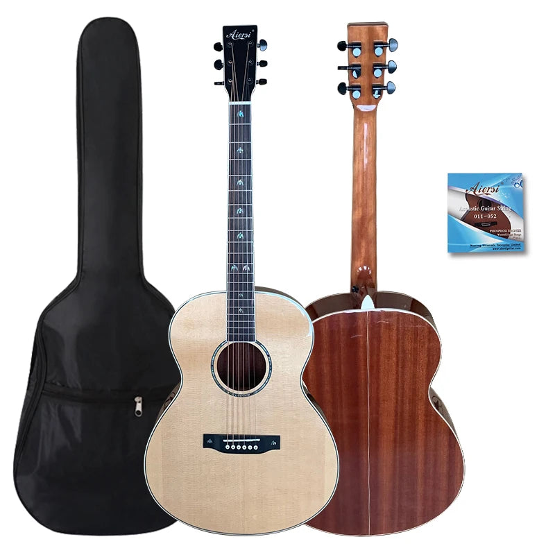 Gloss Finish China Made Custom OEM ODM Nice Sound SJ Style Aiersi Brand Steel String Rosewood Wood Acoustic Guitar