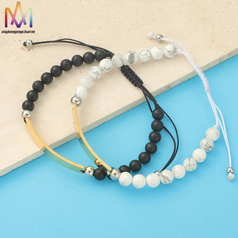 Custom Logo Jewelry Personalized Gift Bar Bangle Small Beads Bracelets Bead Charm Bracelet Women Men Couple