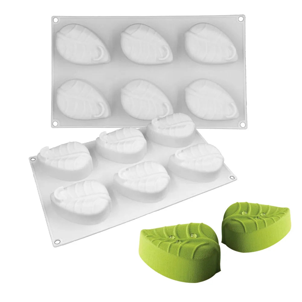 Hot Sale BPA Free Non Stick Food Grade 6 Cavities Resin Soap Making Mold Leaf Shape Silicone Mold Cake Mousse Mould