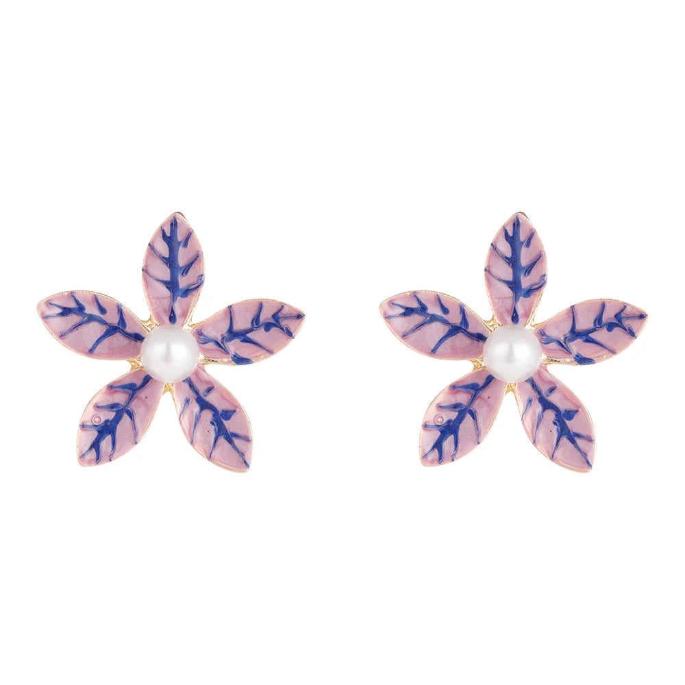 Chic Jewelry Colorful Enamel Flower Stud Earrings Fresh Water Pearl Flower Earrings for Girl
