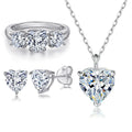 Custom Silver Jewelry Women Heart Ring Necklaces Stud Rhodium Plated Claw Setting 925 Sterling Silver Bridal Wedding Jewelry Set