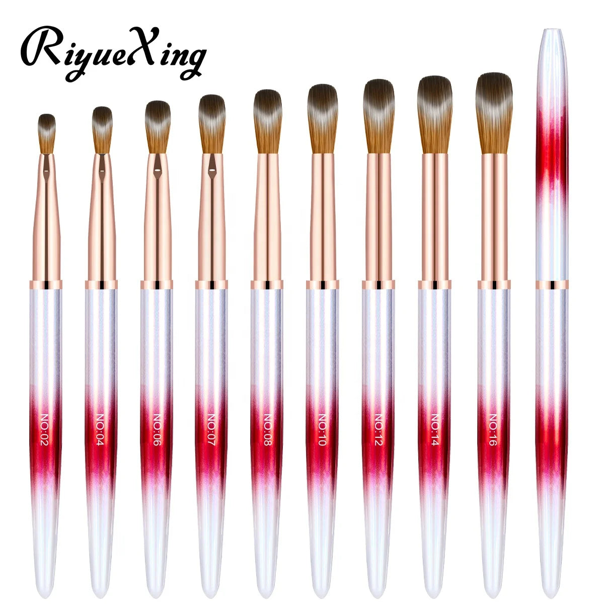 Nail Brush Luxury Hot Red Holographic Professional Acrylic Powder Brush Metal Handle 100% Kolinsky Acrylic Nail Brush