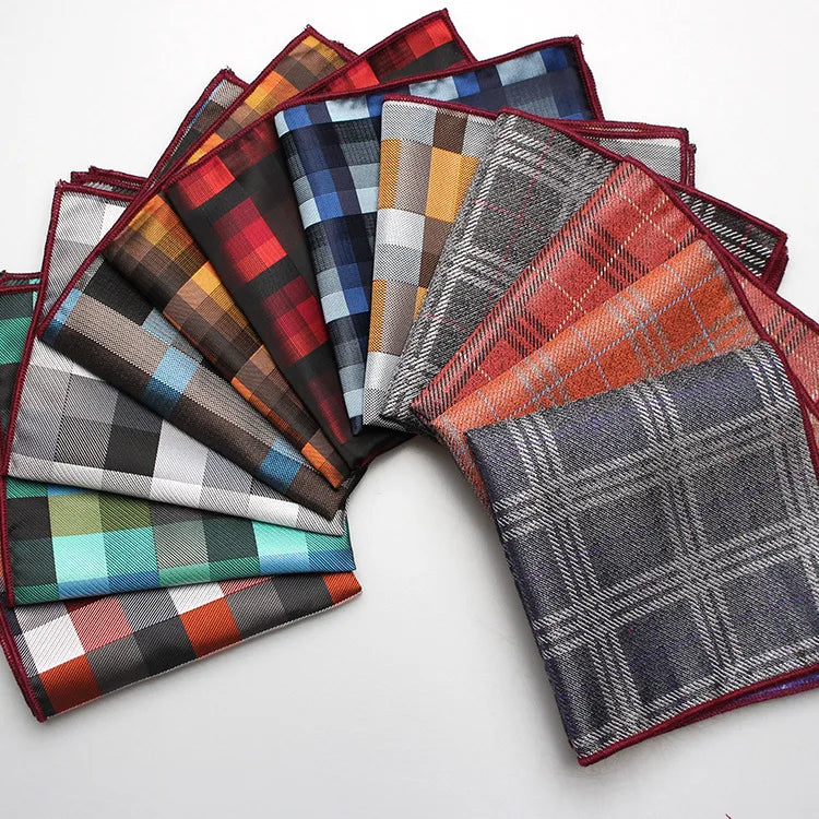 High End Wholesale Fashion Polyester Pocket Square Men's Business Plaid Handkerchief Hanky for Banquets