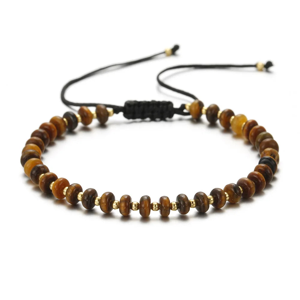 New Fashion Simple Design Tiger Eye Colored Disc Bead Stainless Steel Bracelet Women Men