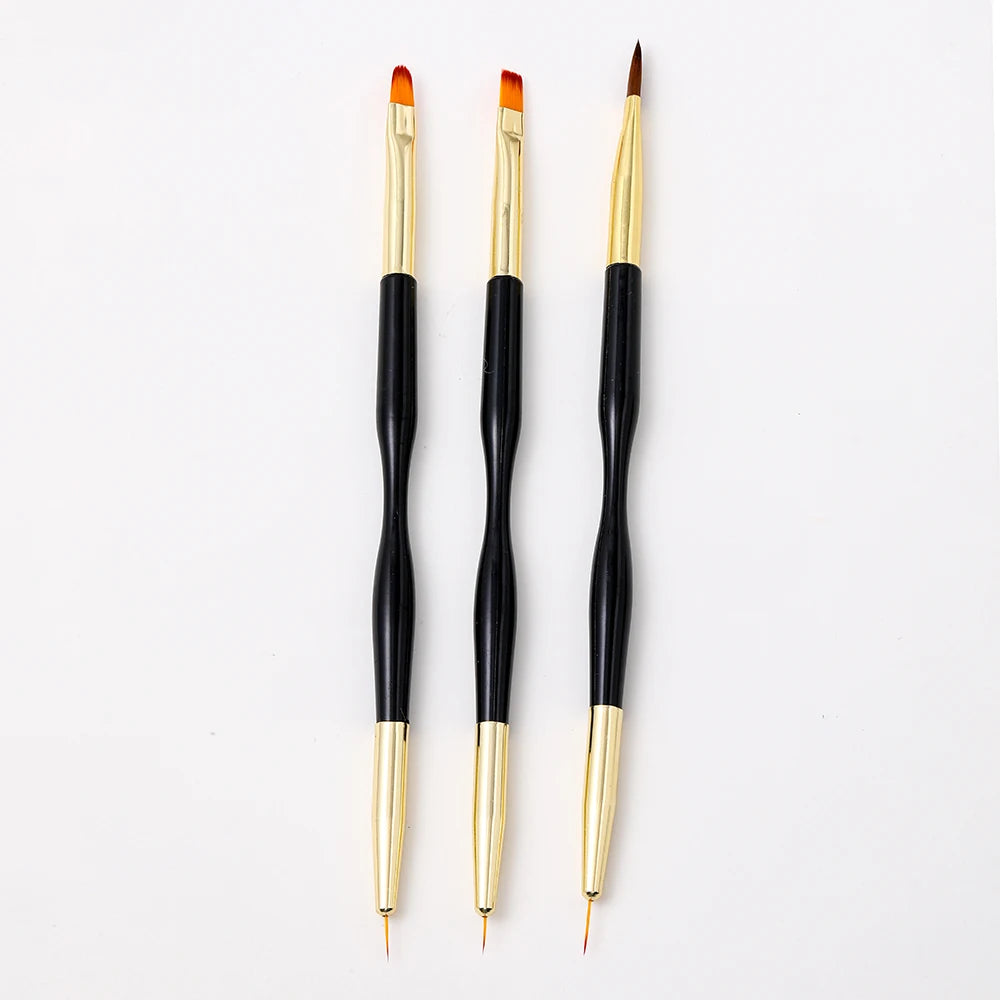 3 Pcs Nail Tools Packing Nail Drawing Pen Dual End Nail Art Pen Brush Acrylic Round Flat Painting Drawing Liner Brushes