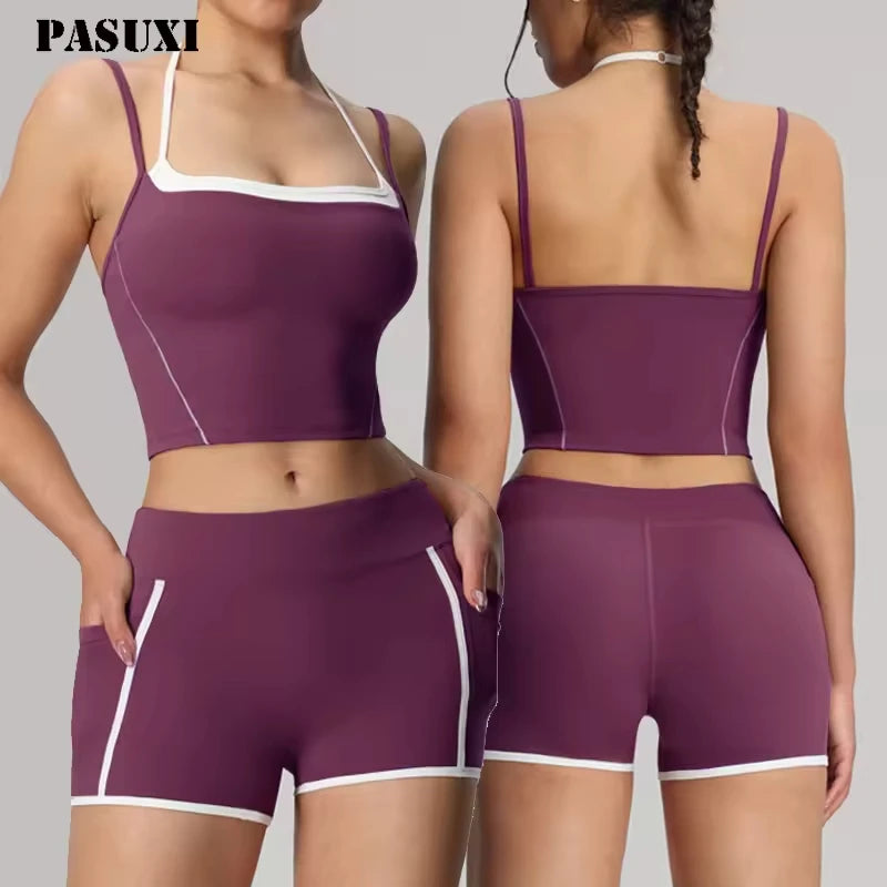 PASUXI New Woman 2 Piece Short Set Fitness Outfits Yoga Sets Sportswear Seamless Workout Gym Set for Women